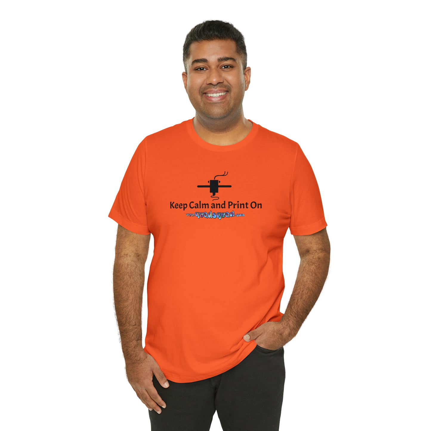 Keep Calm and Print On - Support Qwadsqwad Channel with this 3D Printing Unisex T-Shirt!
